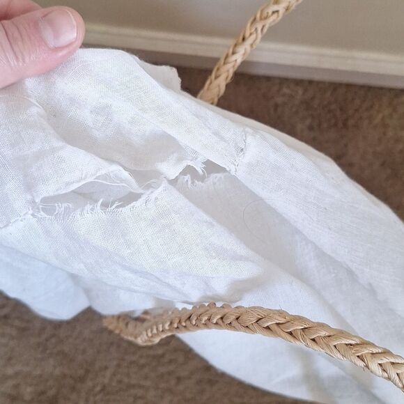 Vintage Woven Straw Tote Beige Wicker Market Shoulder Bag Lined - Picture 6 of 13